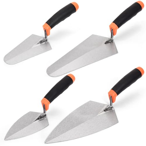 YIMITEE 4 Pack 6 Masonry Hand Tool Set, Pointing Trowel Gauging Trowel Set with Rubber Grip, Carbon Steel Masonry Brick Trowel, Bricklaying Trowel for Concrete Cement Plaster Mortar Stucco Tile