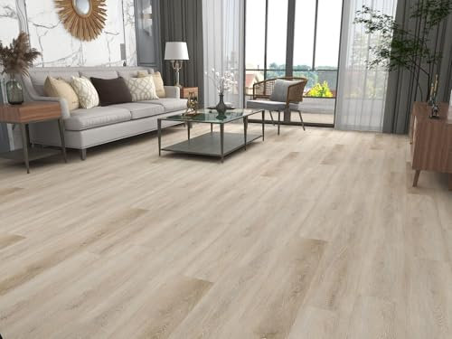 Built Right SPC Vinyl Click Lock Flooring – White Oak Wood Effect Planks, 6.5mm Thick, Easy DIY Interlocking Installation, Luxury Vinyl Flooring for Bathroom, Kitchen, Bedroom – 1.79m² Pack