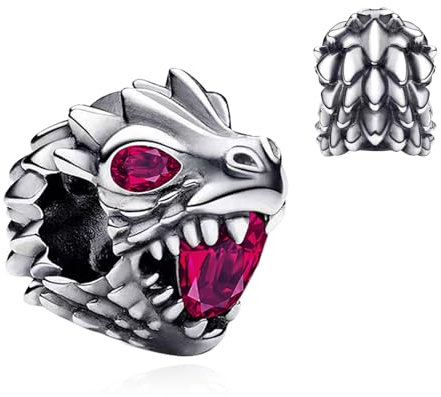 RMMY 925 Sterling Silber Perlen Rotäugiger Wolf Anhänger für Armband Halskette Weihnachtsschmuck zum Muttertag für Damen mit Zirkonia