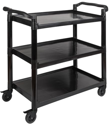 APS 11944 Servier-/Transportwagen aus schwarzem Aluminiumrahmen, 3 Böden, Abstand je Boden 31 cm, 4 Lenkrollen mit Feststellern, Tragfähigkeit 50 kg je Boden, demontiert, einfache Montage