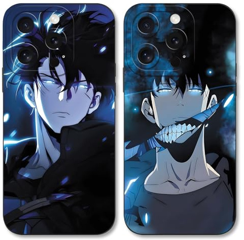 TBNMBGY 2 Stück Schwarz Cartoon Handyhülle für Apple iPhone 16 Pro Max 6.9 Hülle, Anime Motiv Heißblütiger Manga Muster Silikon TPU Case Fallschutz Kratzfest Stoßfest Jungs Schutzhülle, Manga