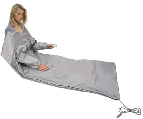 Sauna Blanket Heating Therapy Home Salon Spa Body Slimming Portable Sauna Blanket for Body Relaxation at Home with Sleeves and Remote Control, Elasticated Wrist Straps, 35-80°C 1.8m*80cm, Silver
