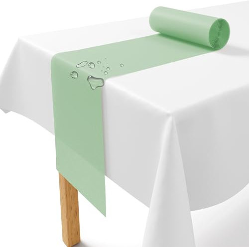 Chemin de table non tissé Eucalyptus - 30 cm x 25 m - Chemin de table jetable - Décoration de table élégante pour mariage, communion, baptême, anniversaire, Noël et fête à la bière