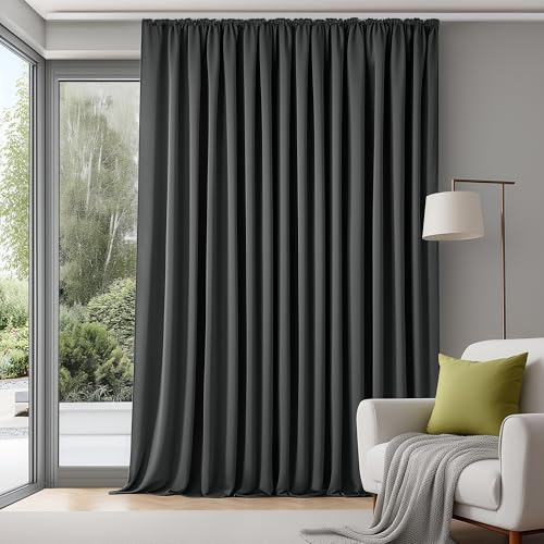 Deconovo Thermo Vorhänge mit Kräuselband für Schiene Sichtschutz Dunkelgrau | 1er Set, H 260 x B 300 cm, Blickdichte Gardinen, Hitzeschutz, Schlafzimmer, Sonnenschutz, Wärmehaltung, Wohnzimmer Deko