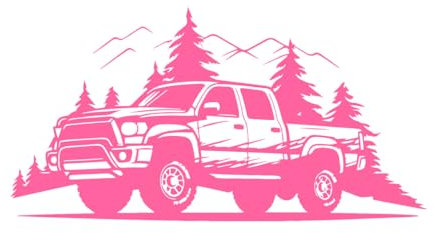 Vinyl-Kunstaufkleber Pickup Auto Auto Berge Wildes Leben 30x58.1cm Wasserfest Rosa