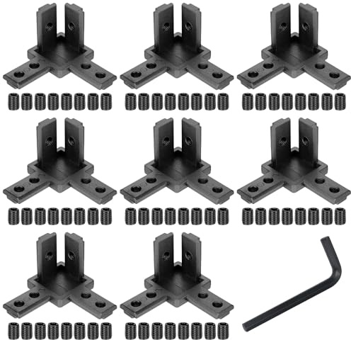 8 Stück Aluprofil 30x30 Eckverbinder, Aluminium Profil Verbinder mit Schrauben, 3-Wege Aluprofile Eckwinkel für Europäischen Standard 8mm T-Nut Aluminiumprofile (Schwarz)
