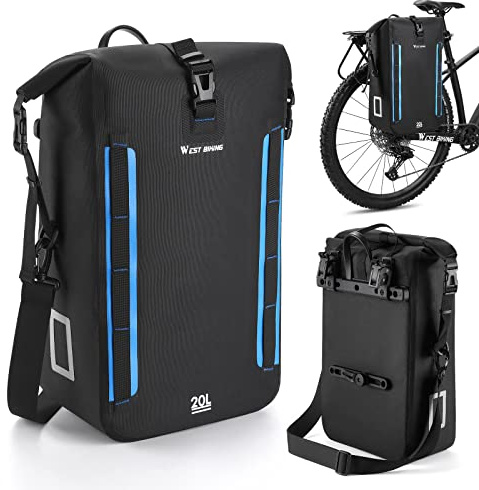 ICOCOPRO Fahrradtasche für Gepäckträger, 100% Wasserdicht Gepäckträgertasche, 20L Fahrradtaschen Gepäckträger mit Tragegriff Reflektierend, Fahrrad Tasche Hinten für E-Bikes MTB Rennrad (Blue)
