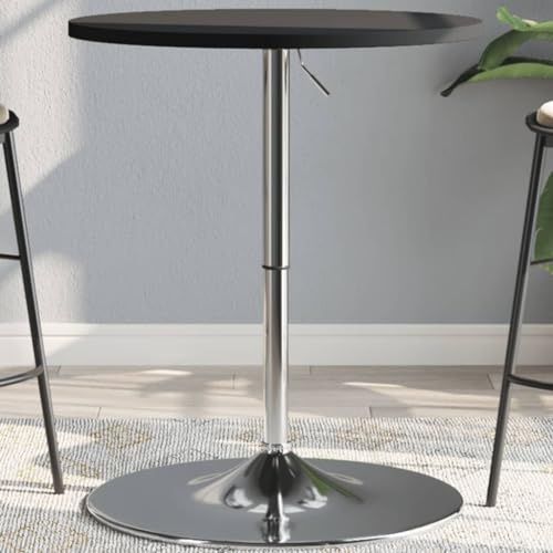 QUAHEAS Table de bar ronde en acier chromé - Diamètre : 60 cm - Hauteur réglable : 69-90 cm - Table à manger moderne pour cuisine, salon, bistro, design intemporel - Noir