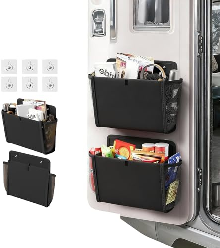Kehigovi 2 Stück Wohnwagentür Organizer, Wohnmobil Zubehör, Organizer Wohnmobil Selbstklebend, Hängeorganizer Camping Faltbar, für Van, Küche, Büro, Camping, Schlafzimmer(33×29×15CM)