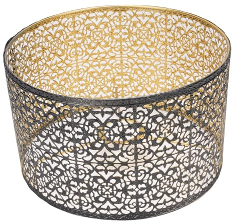 Oreilet Lampenschirm aus Metall, Ausgehöhlter Zylindrischer Lampenschirm aus Eisen mit Komplizierten Mustern für E14- und E27-Glühbirnen, Schwarz und Gold, 25 Cm, 16 Cm