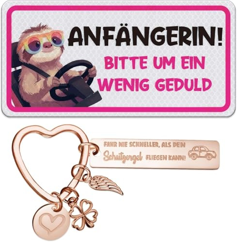 Fahranfänger Auto Aufkleber 26x10cm – Lustiges Anfänger Schild mit Spruch – Witziger Sticker für neue Fahrer – Geschenkidee zum Führerschein – Wetterfest & leicht ablösbar