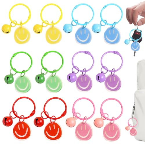 AFCJLTO 12 Stück Smiley Lächelndes Gesicht Schlüsselanhänger Ausdrucks Schlüsselring mit Lächelnden Anhänger Klein Neuer Klassen Schlüsselanhänger Geschenk Weihnachten Party Geschenktüten Deko
