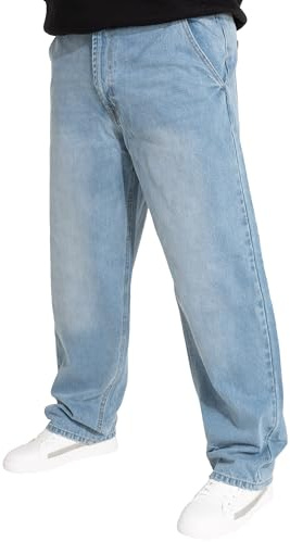 989Zé ENZO Mens Wide Leg Baggy Loose Fit Jeans Denim Work Trousers Pants with Pockets MJ54_Jeans Light Blue 34W / 32L