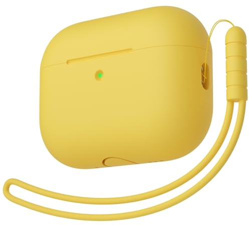 KOKOKA Silikonhülle Kompatibel mit AirPods Pro 3. Generation Hülle Case, Vollschutz, Weiches Silikon Schutzhülle Case für AirPods Pro 3 mit Silikonschlüsselband, Front-LED Sichtbar, Gelb