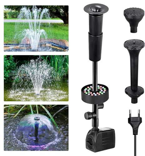 BORDEAG Pompa per fontana esterna, 25 W, 2000 l/h, con filtro, piccola con luce, pompa per laghetto, fontana, pompa per acquario, per piscine, giardino, Decorativo moderno per uso esterno, Nero