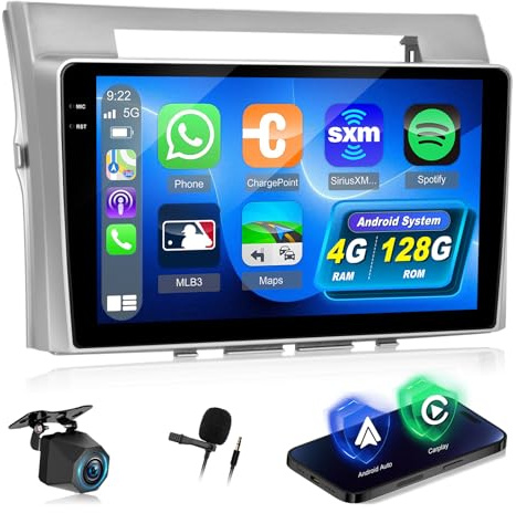 NHOPEEW 4+128G Radio para Coche para Toyota Corolla Verso 2004-2009 con Carplay y Android Auto - Pantalla incell de 9 Pulgadas Compatible con WiFi GPS Control en el Volante + Cámara de Marcha atrás