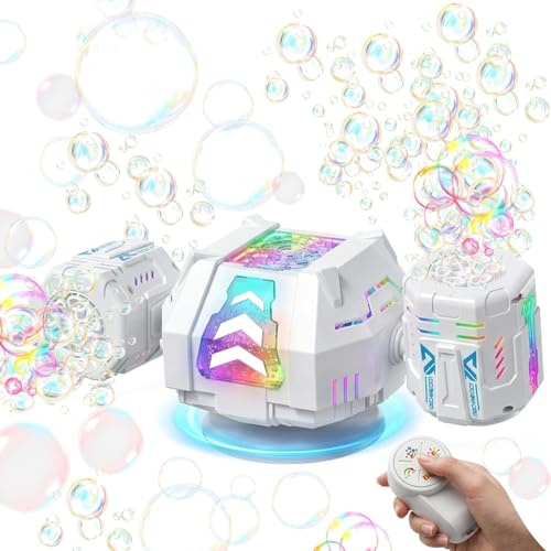 Fitrobust Seifenblasenmaschine, Wiederaufladbare Dual-Düsen-Bubble-Maschine mit Fernbedienung, 30000+ Blasen pro Minute, RGB-Lichter, Seifenblasenmaschine für Kinder, Hochzeiten, Geburtstagsfeiern