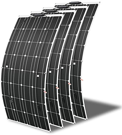 400W Panneau Solaire Semi Souple (4Pcs 100W) Module Solaire Mono pour abri de jardin, camping, mobil home, idéal pour batterie de voiture 12V, batterie acide