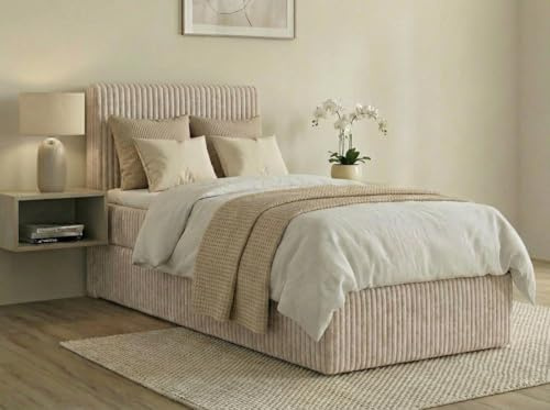 A&J MöbelLand Boxspringbett RALF 80x200 mit Bettkasten und Topper – Bonellmatratze H4 – Stauraum Links – Beige