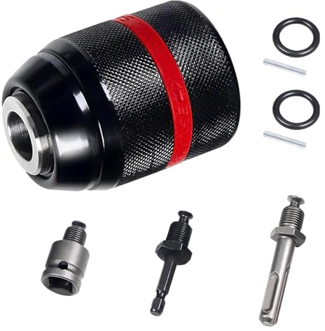 Keyless Drill Chuck Adapter Set, 1/2-20 UNF Thread (1.5-13mm) with 1/4 Hex, 1/2 Square, 3/8 SDS-Plus Shanks & 2 Sets of Locking Pins/O-Rings for Impact Wrench, Driver, Rotary Hammer