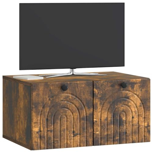 vidaXL Wandmontierter TV-Schrank Geräucherte Eiche 59,5 x 41 x 30 cm, Modernes Wohnzimmer Lager, rechteckiges Design, Wandregal, praktische Medieneinheit, viele Entertainment Plätze
