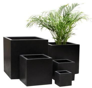 Primrose Garden Outdoor Black Polystone Cube Planter Medium 22 Litre 30cm³ (11.8in³)