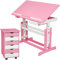 TecTake Bureau réglable en Hauteur et inclinable avec 109 x 55cm avec Commode Caisson à roulettes (Rose)