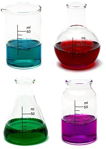 CKB LTD® Set of 4 - Laboratory Chemistry Shot Glasses Drinks Shooters 50ml - Science Themed Novelty Lab Shaped Beaker & Flask