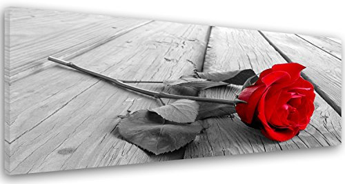 Feeby Frames, Tableau imprimé xxl, Tableau imprimé sur toile, Tableau deco, Canvas 30x90 cm, PLANCHES, RUSTIQUE, ROSE, ROUGE, GRIS