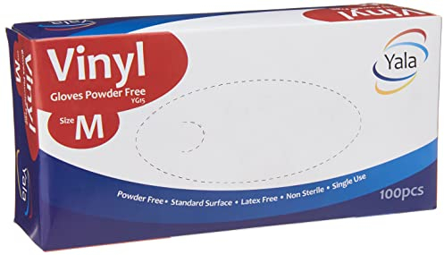 Yala HQ021 Vinyl Gloves, Powder Free, Medium (Pack of 100)