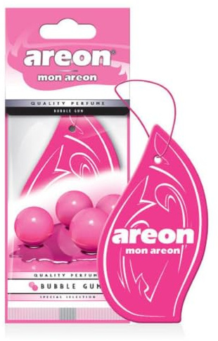 AREON Mon Auto Lufterfrischer Bubble Gum Duft Autoduft Kaugummi Pink Rosa Hängend Aufhängen Anhänger Spiegel Pappe 2D Wohnung (Set Pack x 6)