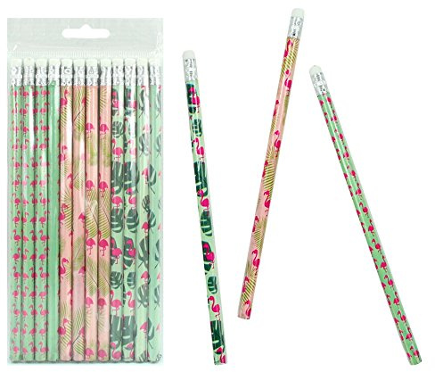 12er Set Bleistifte im Flamingodesign mit Radiergummi