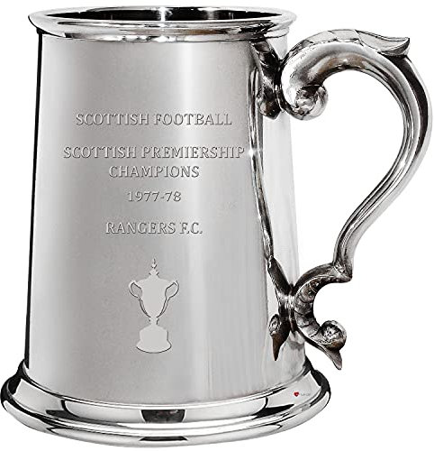 I LUV LTD 1 Pinta di Boccale per Glasgow RANGERS FC 1977-78 Campioni della Premiership Scozzese Boccale di Birra in Peltro Personalizzati per Uomo