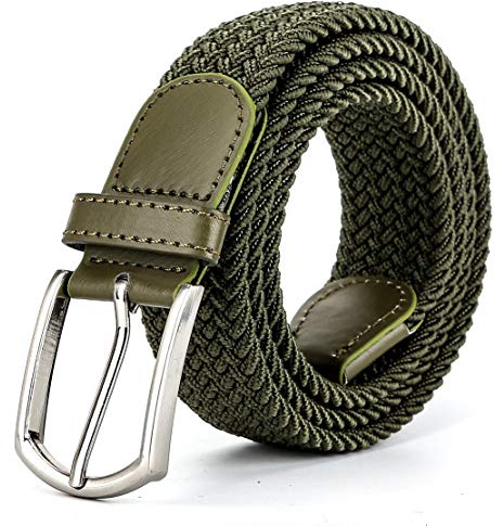 Braided Canvas Woven Elastic Stretch Belts for Men/Women/Junior with Multicolored, Green, Large/36-38” Waist