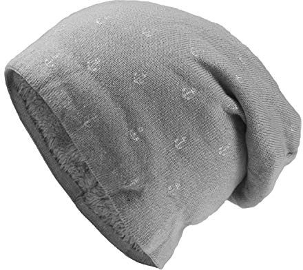 Glamexx24 Winter Long Slouch Beanie Mütze Damen Strickmütze Ster - Anker Muster Unisex Teddyfleece warm und weich, Grau Anker, Einheitsgröße