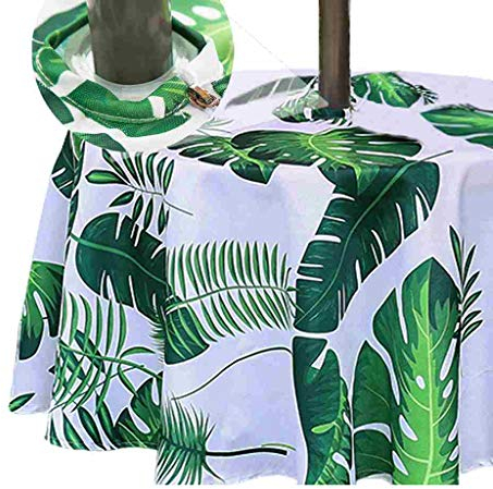 Eternal Beauty Nappe ronde en forme de feuille de palmier de 132 cm pour intérieur et extérieur avec trou de parasol et fermeture éclair pour terrasse, jardin, fête et barbecue (132 cm)