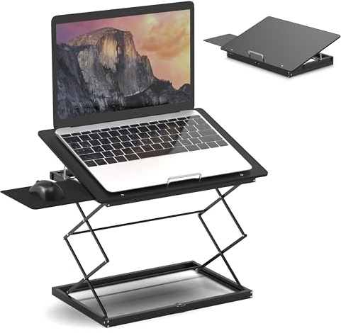 CD4 Support réglable pour ordinateur portable et convertisseur de bureau debout pour ordinateur portable. Station de travail pliable et ergonomique pour ordinateur portable inclinable Noir