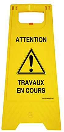 AUA SIGNALETIQUE - Chevalet de signalisation travaux en cours - Poids 1KG en plastique jaune