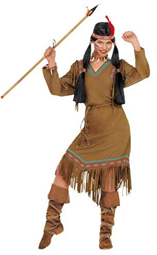 shoperama Cheyenne Indianerin Damen Kostüm Fransen-Kleid Gürtel Haarband mit Feder, Größe:S
