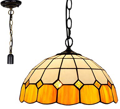 GDLight Tiffany-Stil Mittelmeer-hängende Lampe, 12-Zoll-Handgemachte Gelb-Buntglas-Hängeleuchten mit verstellbarem Eisen hängender Kette für Esszimmer Flur Schlafzimmer