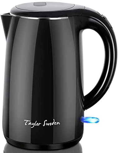 Taylor Swoden Ryan -Wasserkocher Edelstahl | Cool-Touch Doppelwand-Design Wasserkocher | Automatisch Abschaltung | Schnellkoch Wasserkocher | 2200 Watt | 1,7 Liter Großraum | BPA-frei | Schwarz