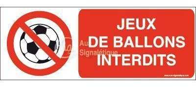 AUA SIGNALETIQUE - Panneau Jeux de ballons interdits-B - 320x120 mm, Vinyl adhésif