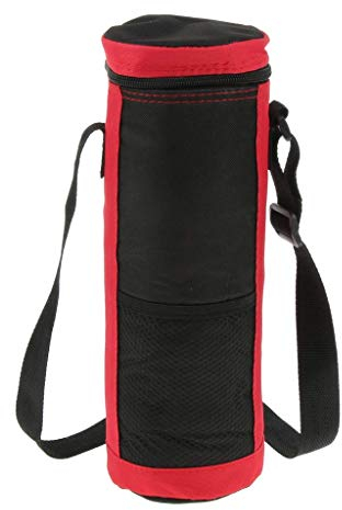 Poche Transport de Bouteille d'eau en Nylon Couverture-Pochette Isotherme de Bouteille-Sacoche Isotherme à Fermeture Éclair et bandoulière-Voyage en Plein Air Étui de Bouilloire Sac (Rouge)