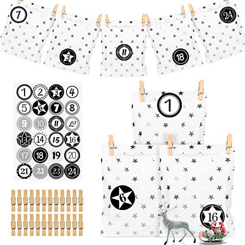 Adventskalender zum Befüllen, Ziffern Pastell, Papiertueten flach, Weihnachten, Papiertüten, Kinder, Zahlen, Geschenkbeutel,