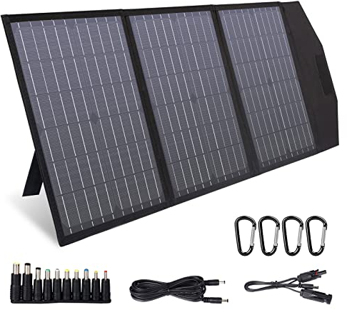 MARBERO 60W Cargador Solar Portátil, Panel Solar Plegables Impermeable Placa Solar Plegable con 4 Puertos para Camping, iPhone, iPad, Ordenador Portátil, Generador Portátil