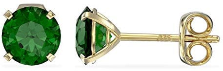 Aeon Birthstone Stud Earrings - May Green Emerald | 9ct Yellow Gold & Cubic Zirconia Diamond | Polishing Cloth Included