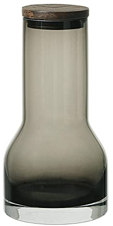 blomus Lungo 64171 Carafe à eau en verre soufflé à la bouche avec couvercle en chêne 650 ml Couleur fumée