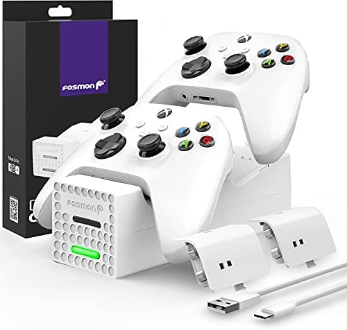 Fosmon Dual Controller Ladestation Kompatibel Mit Xbox Series X/S 2020 (Nicht Für Xbox One / 360) Controller, (Dual Slot) Docking Station Schnell Ladegerät und 2X Akku Batterien - Weiß