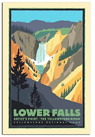 Vintage Yellowstone National Park Reiseposter Unterfall, dekorative Poster, modernes Schlafzimmer, Leinwand, Kunst, Poster, Bild, Gemälde, Poster, Wanddekoration, Kunst, Geschenk