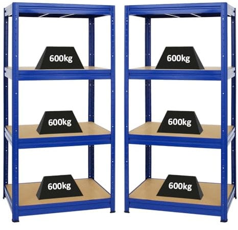 PROREGAL Mega Deal 2er-Sparset Profi-Schwerlastregal Dino HxBxT 180x90x60cm Fachlast 600kg Blau, Kellerregal, Steckregal, Garagenregal, Lagerregal
